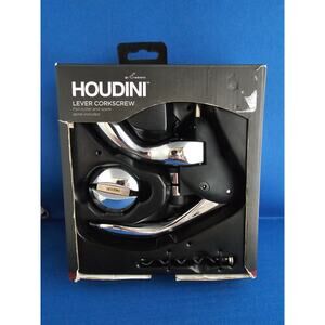 Black Houdini Lever Wine Corkscrew by Rabbit w/Foil Cutter & Case - $39.99 New!